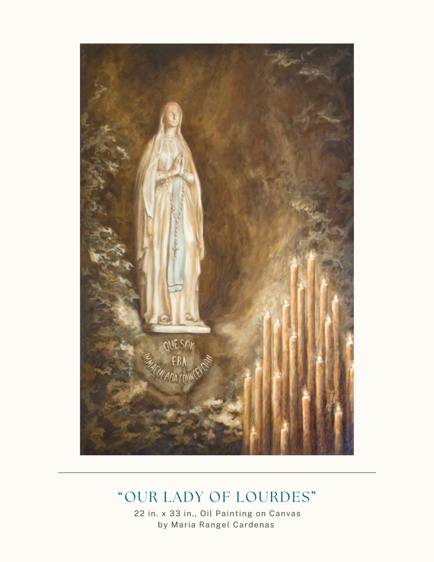 Oil Painting of Our Lady of Lourdes on canvas by Female Catholic Artist