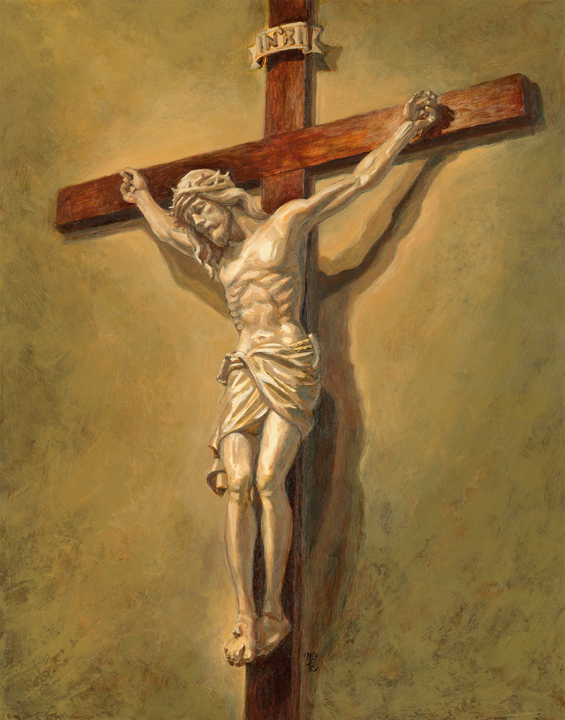 Crucifix painting by Sacred Artist Maria Rangel Cardenas