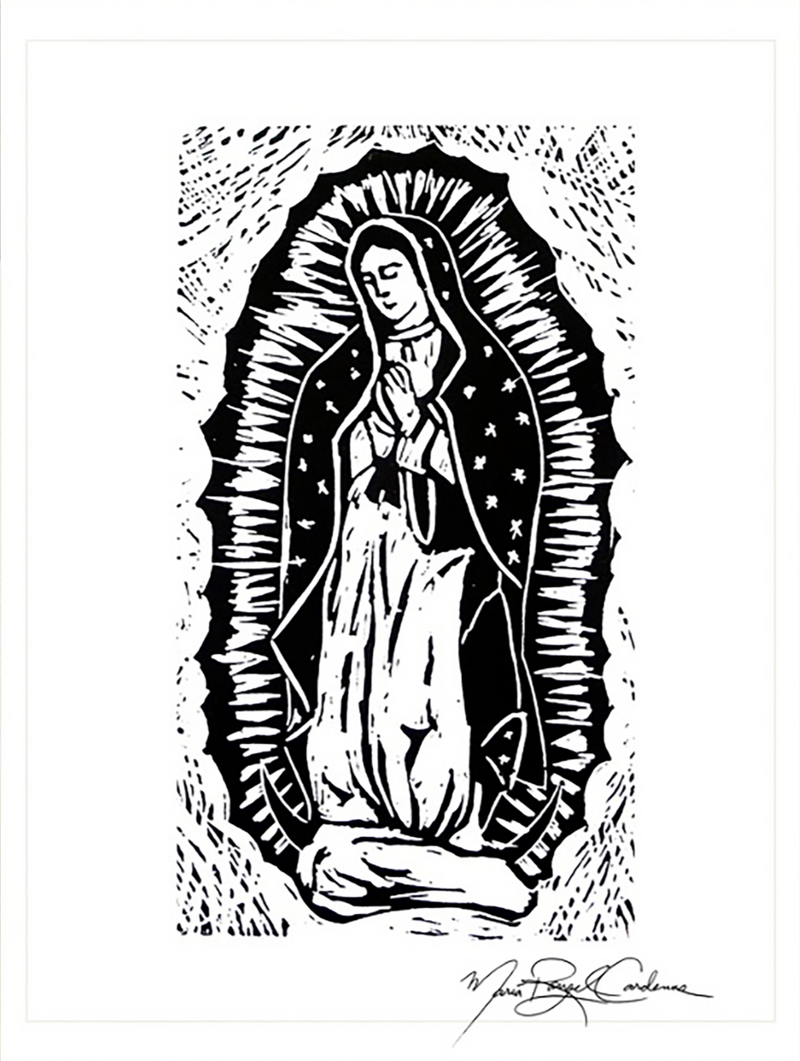Our Lady of Guadalupe block print by Catholic Artist Maria Rangel Cardenas
