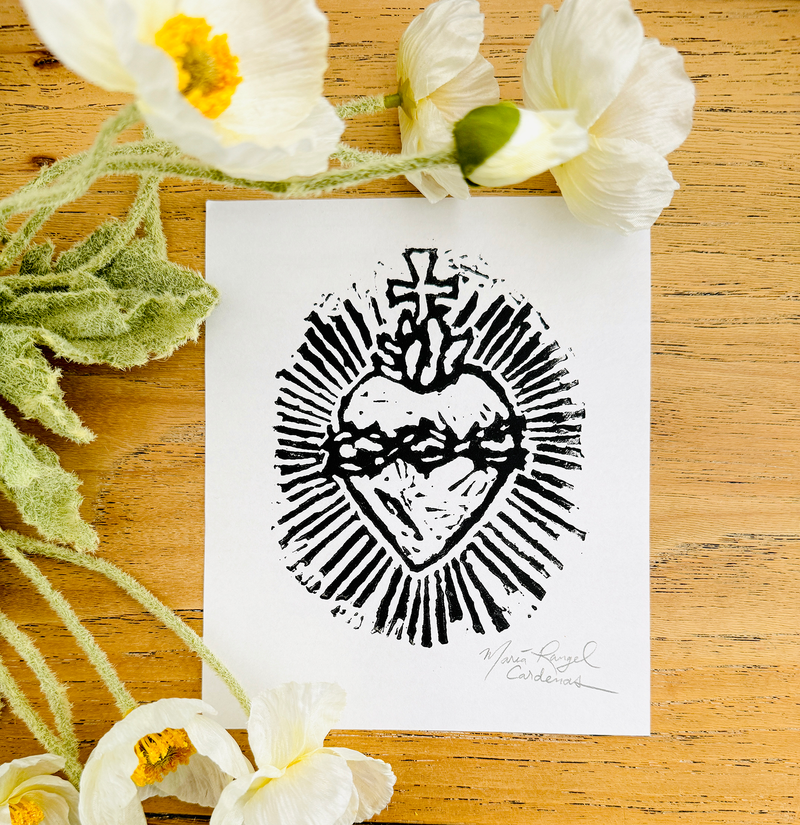 Sacred Heart of Jesus Block Print by Sacred Artist Maria Rangel Cardenas