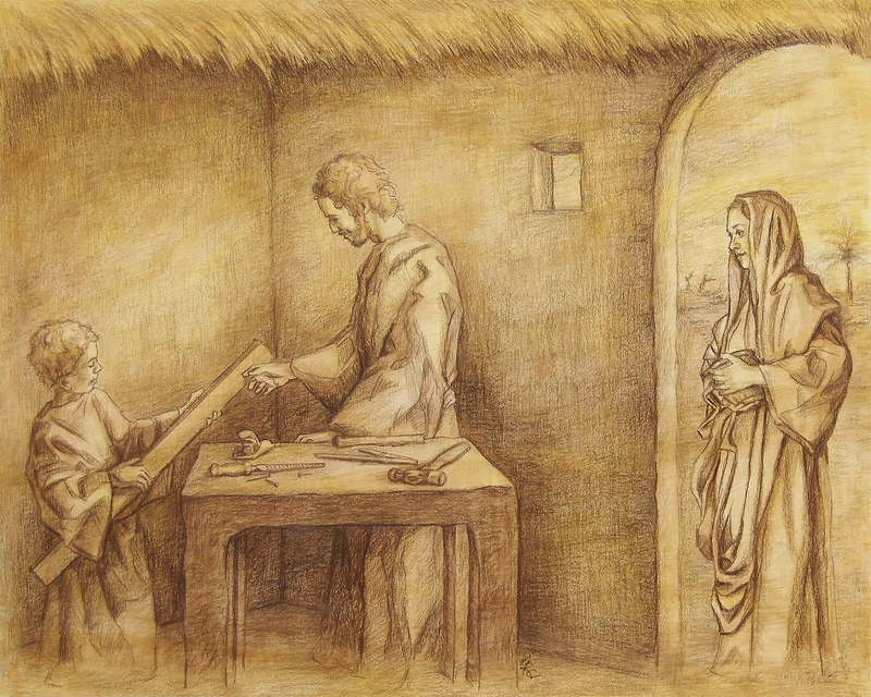 Holy Family Drawing of Jesus, Mary, & Joseph by Catholic Artist Maria Rangel Cardernas