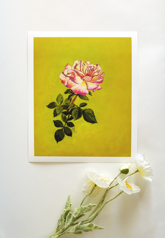 original pink rose painting by Californian artist