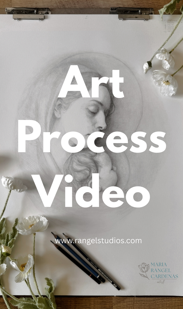 Blessed Virgin Mary and Baby Jesus graphite drawing on paper by Sacred Artist Maria Rangel Cardenas